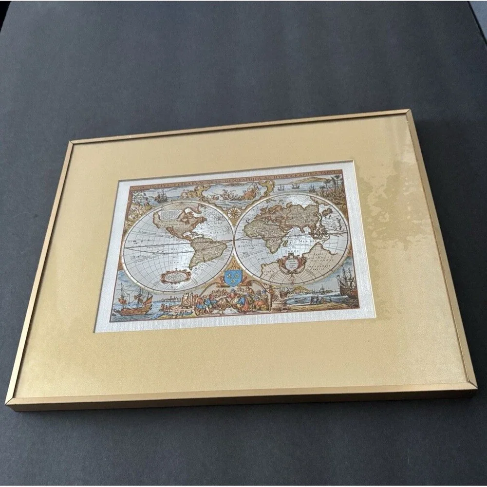Silver &Gold Foil World Map Nova Totivs Terrarvm Orbis AC Hydrographica Tabvla